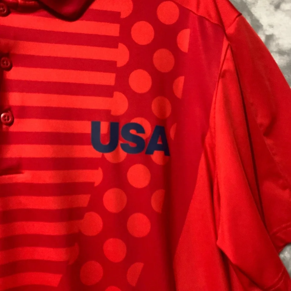 Adidas‎ Team USA Mens XL Red Graphic Performance Polo Shirt FR9663 Short Sleeve